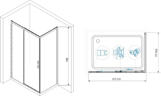 Душевой уголок RGW Leipzig LE-41 130x80x195 профиль черный, стекло прозрачное