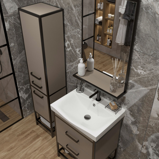 Мебель для ванной Sanflor Норд 60 тауп с раковиной Strim 60