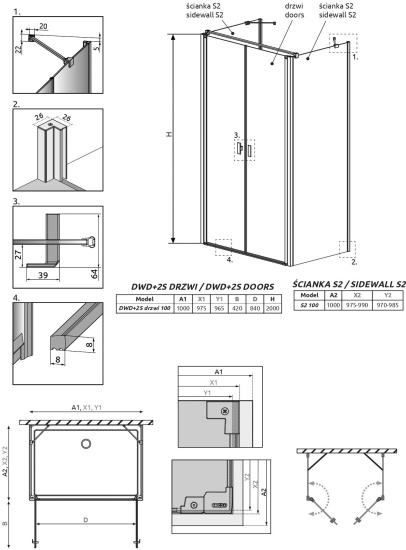 Душевой уголок Radaway Nes DWD+2S 100x100