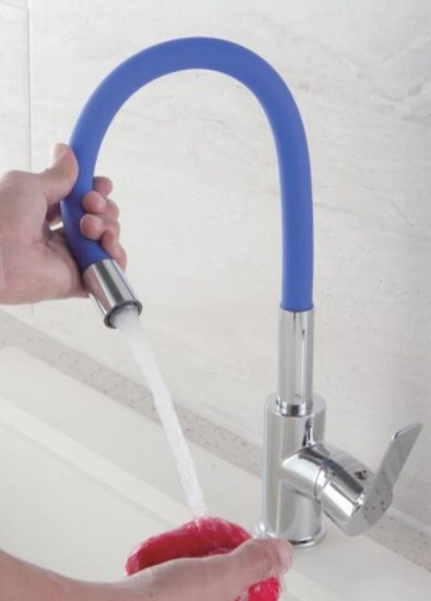 Смеситель для кухни Haiba HB70112-4 с гибким изливом, синий/ хром