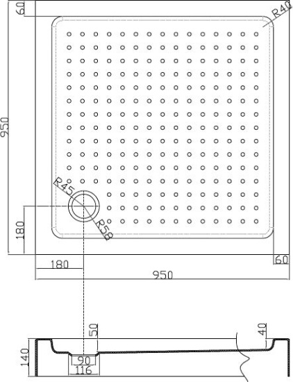 Поддон для душа Cezares Tray квадратный 95, акриловый