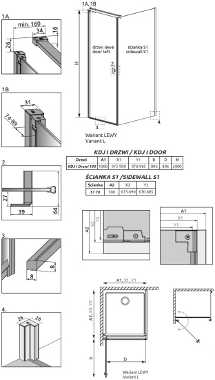Душевой уголок Radaway Nes Black KDJ I 100x70 L