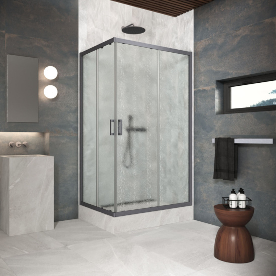 Душевой уголок Vegas Glass ZA-F Protec h1900 90*80 06 02, профиль GunMetal, стекло шиншилла