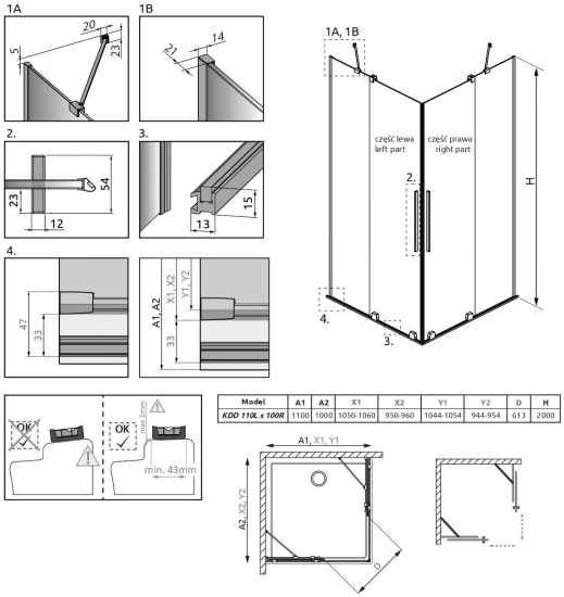 Душевой уголок Radaway Furo Black KDD 110х100