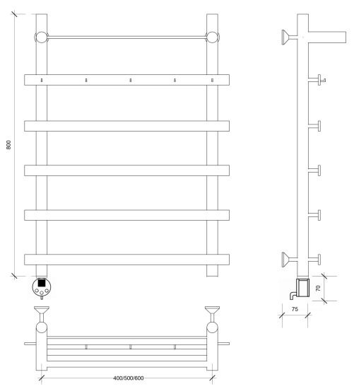 Полотенцесушитель электрический Secado Понтида 1 КСП 80/60/70 L, хром