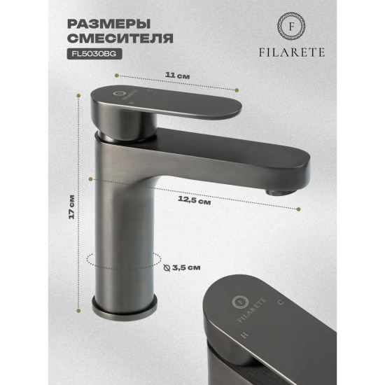 Смеситель для раковины Filarete Retta FL5030BG, графит