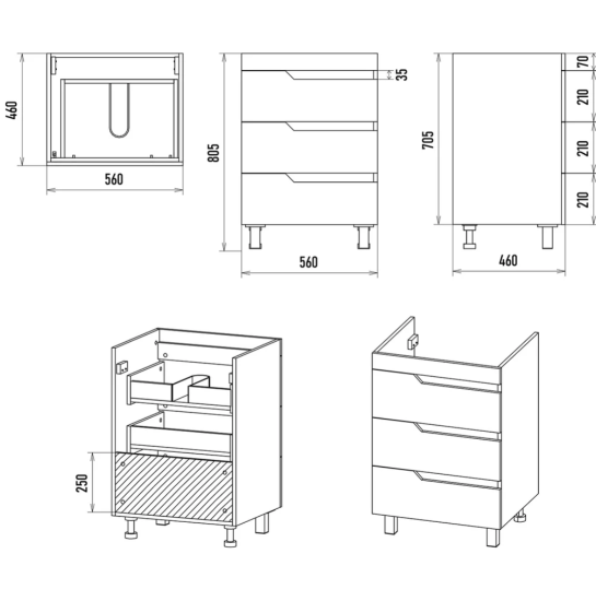 Тумба с раковиной Misty Софт 60 напольная, белая эмаль
