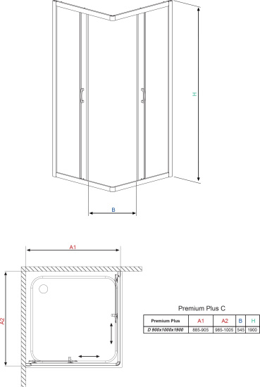 Душевой уголок Radaway Premium Plus D 90x100x190 прозрачное стекло