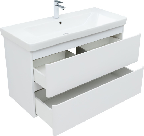Тумба с раковиной Aquanet Эмбер 105 2 ящика, белая матовая, раковина Urban