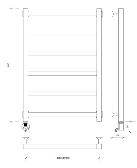 Полотенцесушитель электрический Secado Корато 1 80/50 L, черный матовый