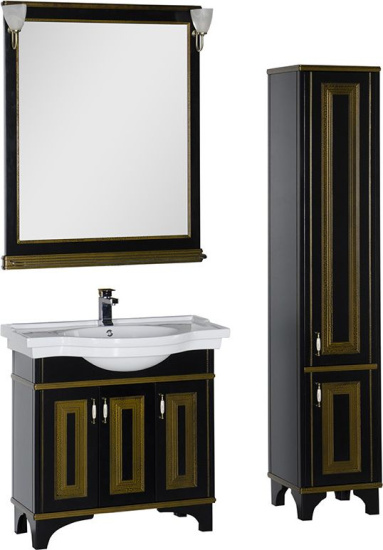 Пенал Aquanet Валенса черный краколет/золото