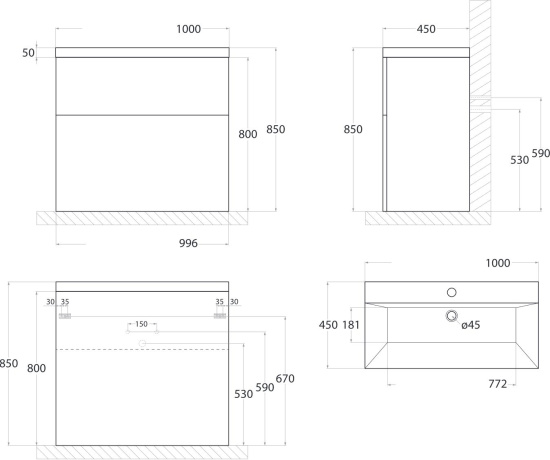 Тумба с раковиной Art&Max Verona-Push 100 венециано, напольная