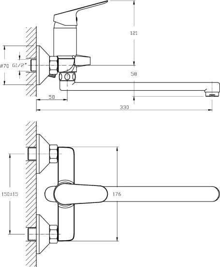 Смеситель для ванны Rush Yell YE5735-51 универсальный