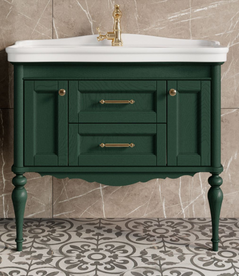 Мебель для ванной ValenHouse Эстетика 100 зеленая подвесная, ручки золото