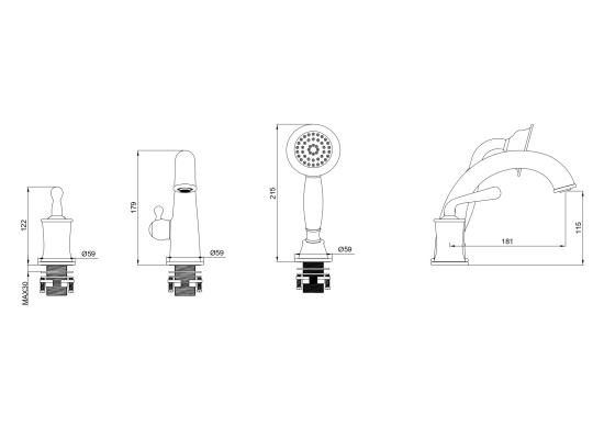 Смеситель на борт ванны Wonzon & Woghand Steam WW-88659008-CR