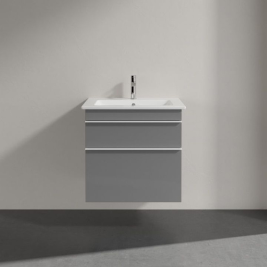 Тумба с раковиной Villeroy & Boch Venticello A92402 60 glossy grey, с белыми ручками
