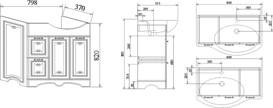 Мебель для ванной Sanflor Адель 82 белая, патина серебро, L