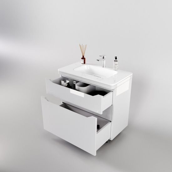 Тумба с раковиной Style Line Марелла 80 2 ящика Люкс антискрейтч белая глянец, Plus напольная