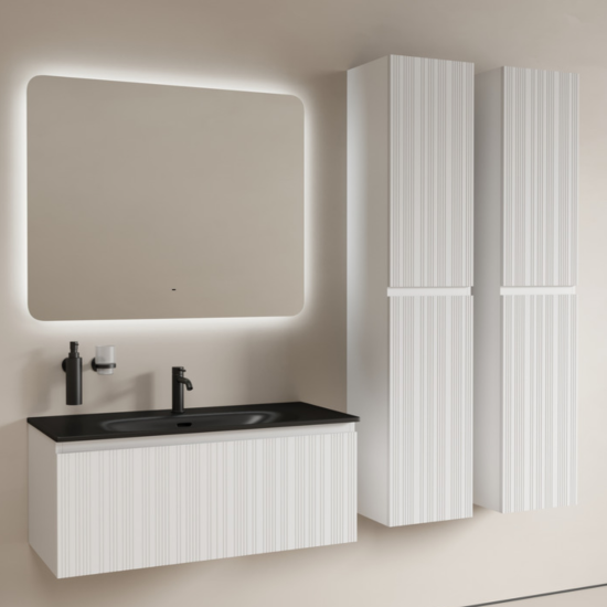 Тумба с раковиной Sancos Code 100 подвесная, белая матовая, раковина черная