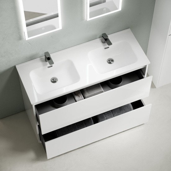 Тумба с раковиной Sancos Libra Floor 120 белый глянец, двойная раковина, напольная