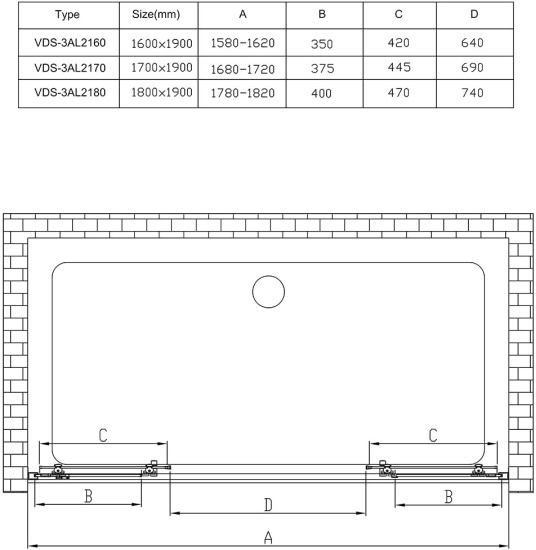 Душевая дверь в нишу Vincea Alpha VDS-3AL2180MT 180 см, стекло текстурное, хром