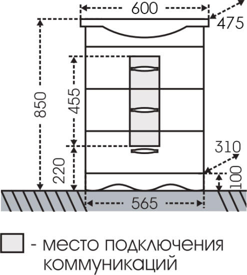 Тумба с раковиной СанТа Верона 60 напольная, 3 ящика