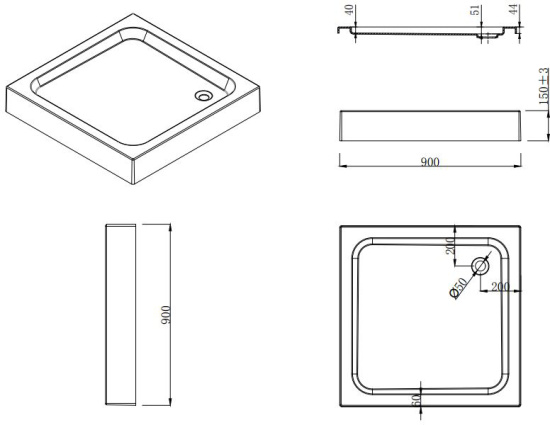 Душевой уголок Esbano ESD-8024 90x90,с поддоном