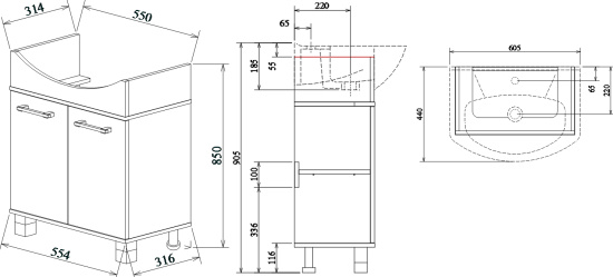 Тумба с раковиной Sanflor Толедо 60, венге, северное дерево светлое