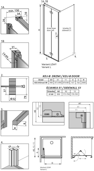 Душевой уголок Radaway Nes KDJ B 90x80 L