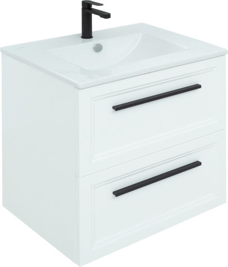 Тумба с раковиной Stworki Эстерсунд 60 белая матовая, простоун беж, Rotenburg 40 черная