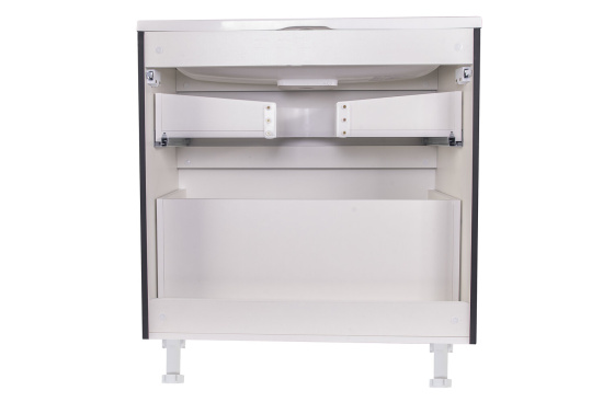 Тумба с раковиной Style Line Бергамо мини 80 2 ящика Люкс антискрейтч черная, Plus напольная