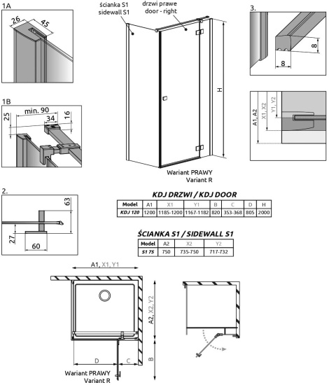 Душевой уголок Radaway Essenza New KDJ 120х75 R