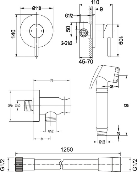 Гигиенический душ Omnires Y SYSYBI1 со смесителем