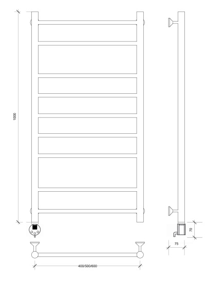 Полотенцесушитель электрический Secado Триада 2 100/50 L, хром