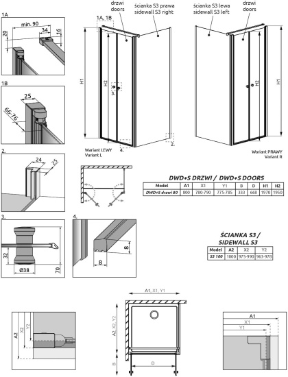 Душевой уголок Radaway EOS DWD+S 80x100