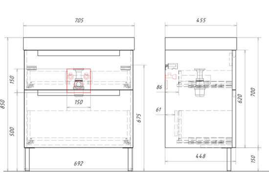 Тумба с раковиной Aqwella Vancouver 70 напольная, белая