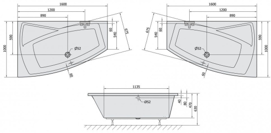 Акриловая ванна Alpen Evia 170х100 R