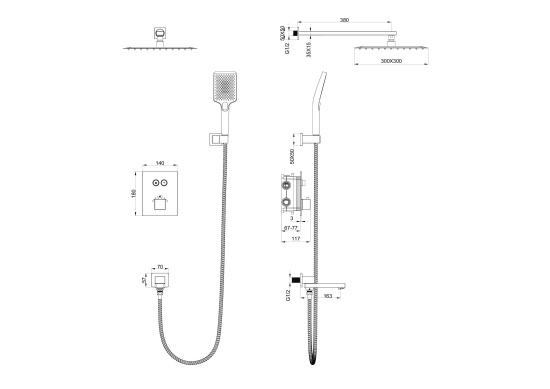 Душевая система Wonzon & Woghand WW-88929003-CR с термостатом