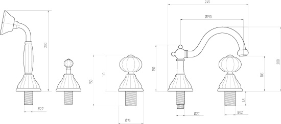 Смеситель на борт ванны Migliore Olivia 18997 бронза
