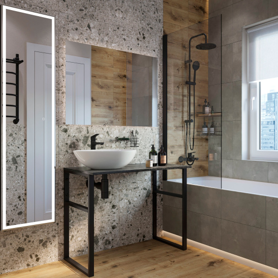 Консоль Diwo Элиста 100 чёрный мрамор, с раковиной Moduo 55 Leaf