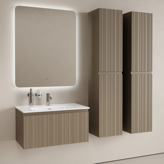 Тумба с раковиной Sancos Code 80 подвесная, серо-бежевая, раковина белая