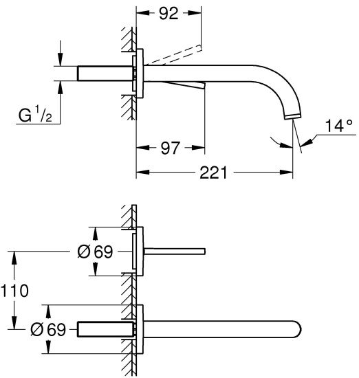 Смеситель для раковины Grohe Atrio New Joy 19918003 настенный
