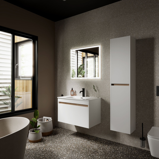 Тумба с раковиной Sancos Smart 80 белый глянец