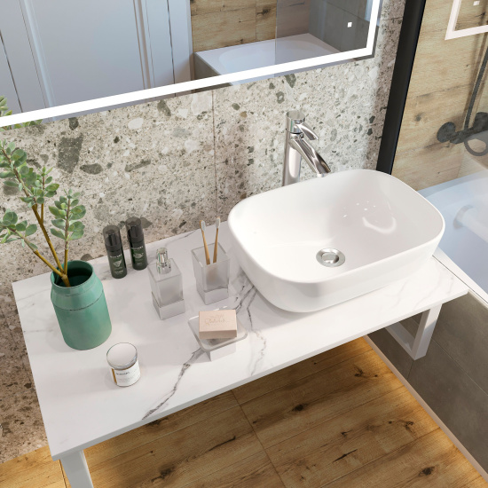Столешница с раковиной Diwo Элиста 100 белый мрамор, с раковиной Moduo 50 Square