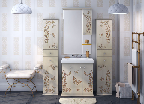 Мебель для ванной Misty Бабочка 75 бежевая, патина