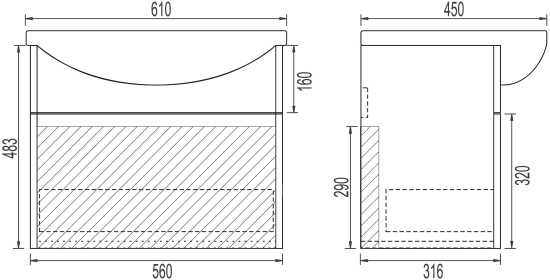 Мебель для ванной Vigo Diana 60 подвесная, 1 ящик