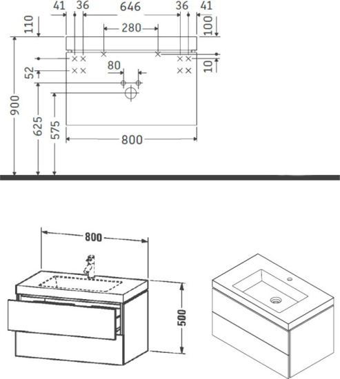 Тумба с раковиной Duravit L-Cube 80, подвесная, глянцевая белая
