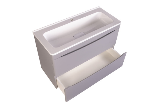 Тумба с раковиной Style Line Бергамо мини 80 2 ящика Люкс антискрейтч серая, Plus подвесная