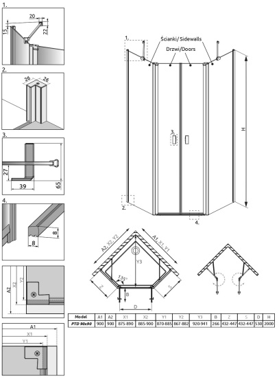 Душевой уголок Radaway Nes Black PTD 90x90