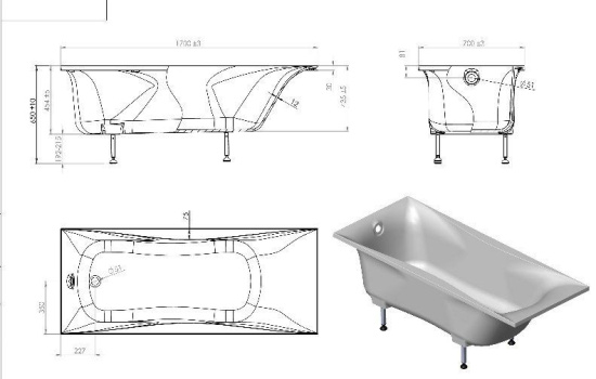 Ванна из искусственного камня Астра-Форм Вега 170x70 см, с ножками